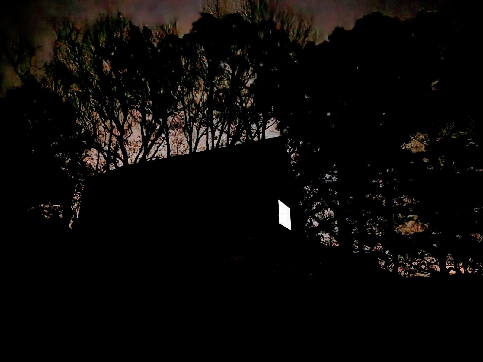 One lit window on the dark hill